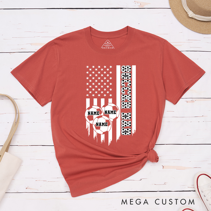 Personalized Soccer Dad T-Shirt with American Flag and Custom Name