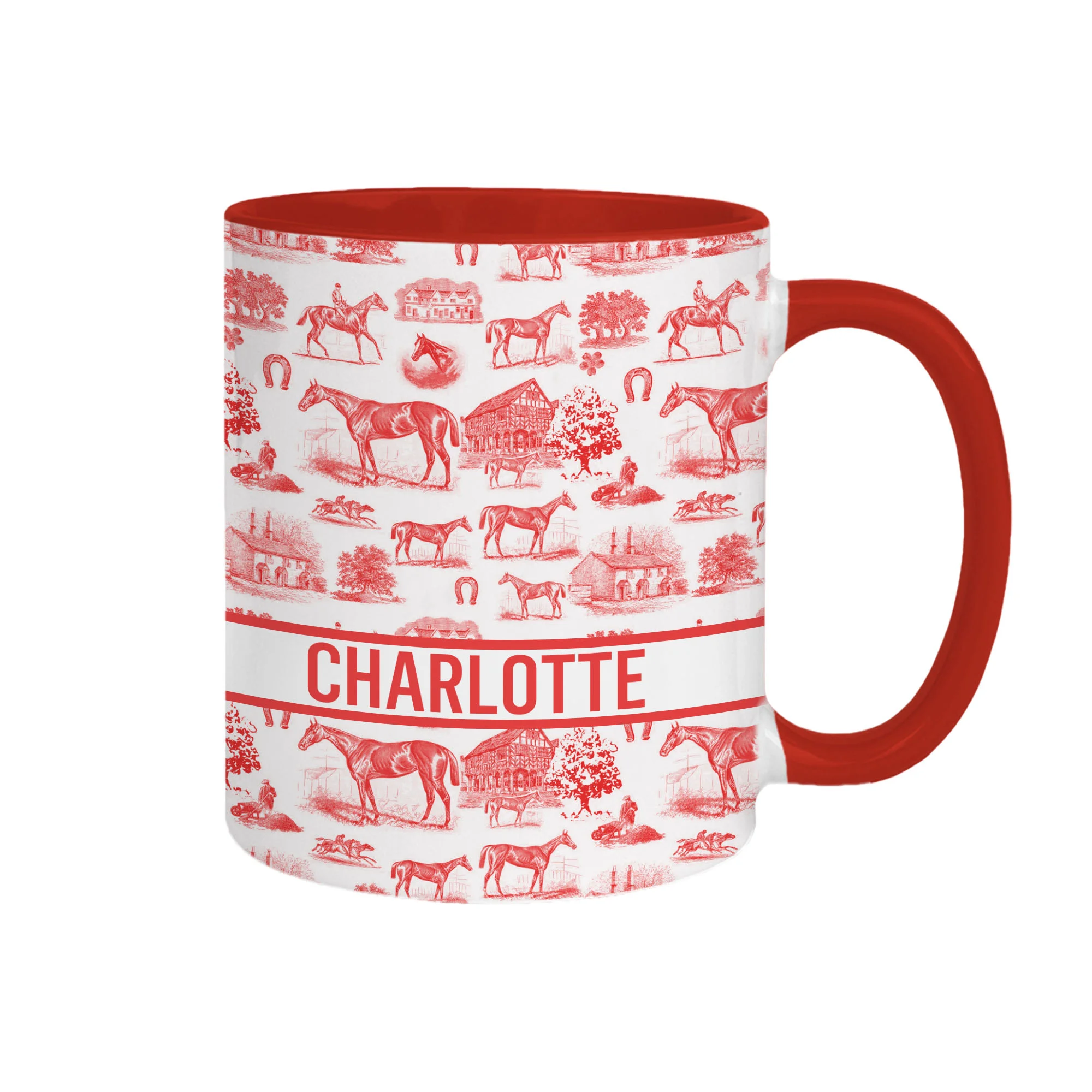 Personalized Multicolor Equestrianism Pattern Ceramic Coffee Mug with Text and Coaster Anniversary Birthday Gift for Equestrians Cowgirls