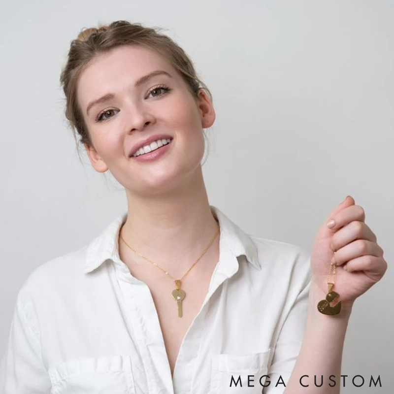 Personalized Couples Heart and Key Necklace Set Couples Jewelry Heart Necklace Key to My Heart Necklace Romantic Gift for Anniversaries Valentine's Day or Special Occasions