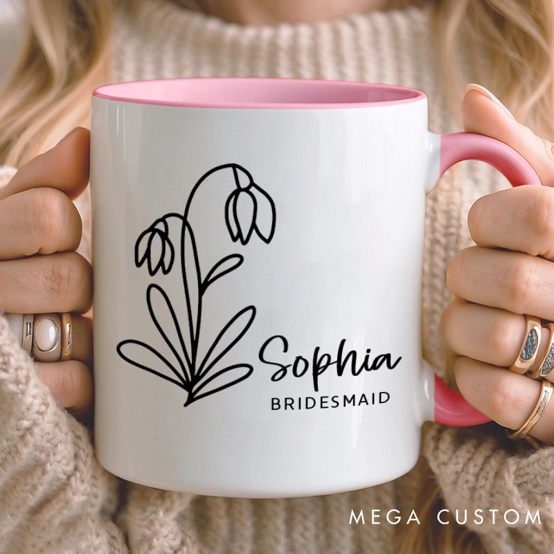 Personalized Cute Bridesmaid Birth Flower Mug Maid of Honor Month Flower Bachelorette Party Mug Mother of the Bride Groom Gift Bridal Shower Mug