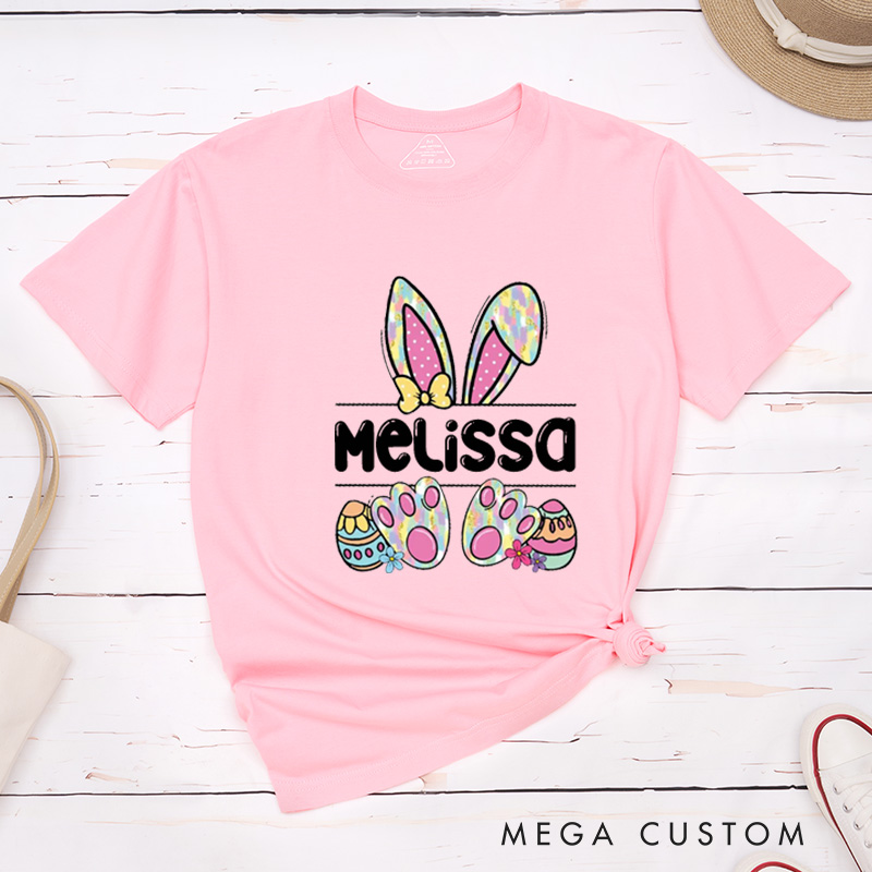 Personalized Couple Matching Bunny Easter T-Shirt Cute Couple Bunny with Name Classic Shirt