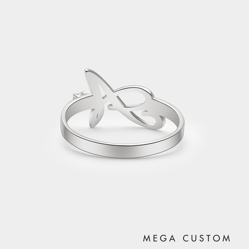 Personalized Personalized Birthstone Initial Ring – Sterling Silver Dual-Tone Custom Jewelry 925 Sterling Silver Gifts for Her