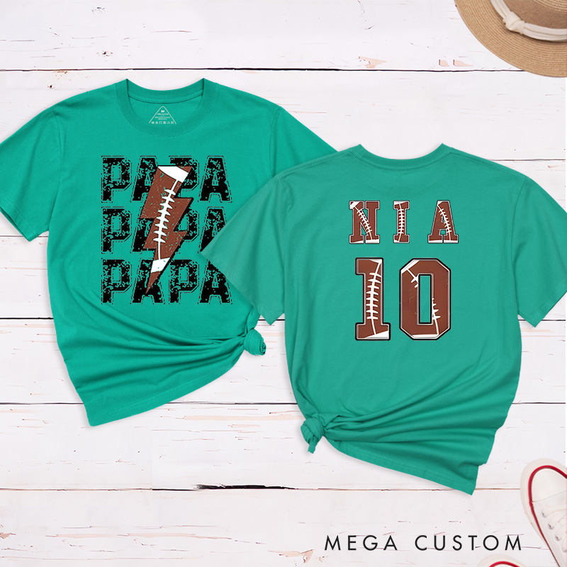 Personalized American Football and Rugby Papa T-Shirts with Custom Name and Number-The Perfect Gift for Dad or Grandpa
