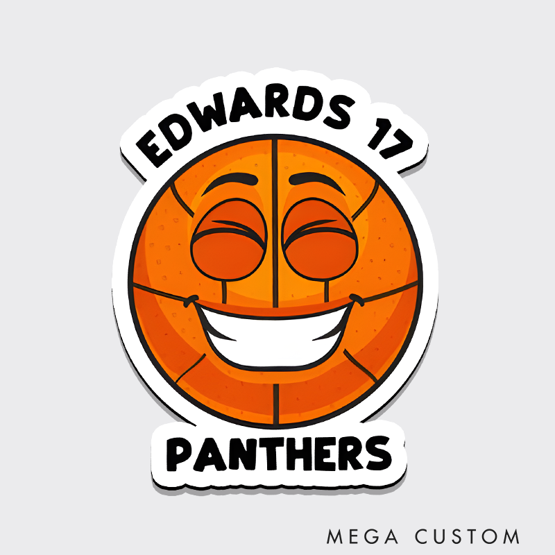 Personalized Basketball Refrigerator Magnet with Smiling Basketball Custom Name Jersey Number and Team Name Design