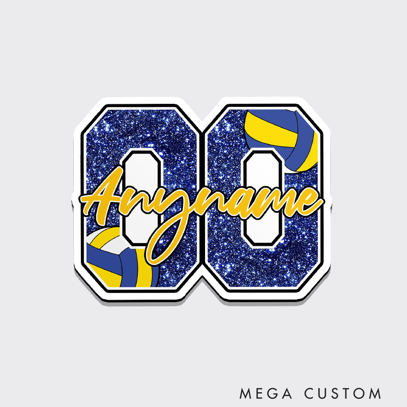 Personalized Volleyball Fridge Magnets Glitter Name and Nmuber for Gatherings and Celebrations