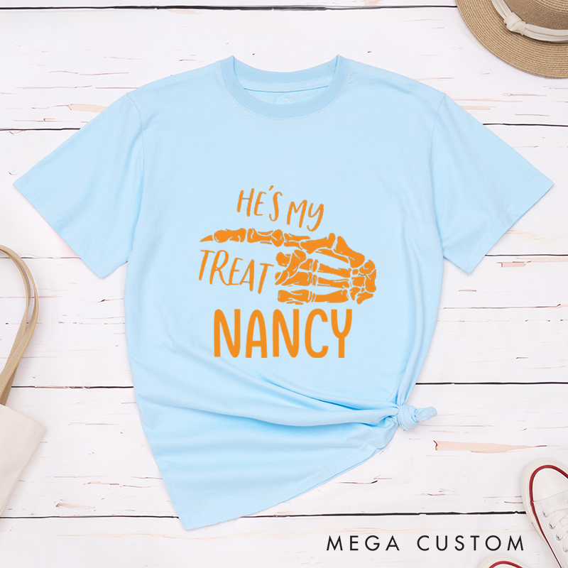 Personalized Trick or Treat Halloween Couple Matching T-Shirt She's My Trick He's My Treat Couple T-Shirt