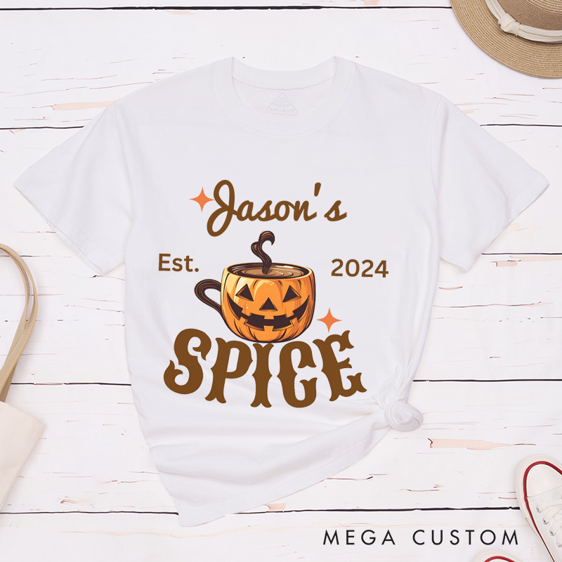 Personalized Spice and Pumpkin Coffee Mug Couple Halloween Matching T-Shirt Funny Matching Halloween Shirt Gift For Him and Her 