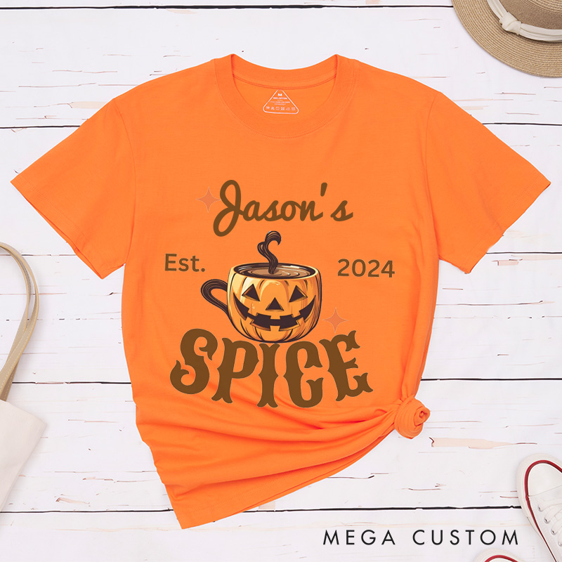 Personalized Spice and Pumpkin Coffee Mug Couple Halloween Matching T-Shirt Funny Matching Halloween Shirt Gift For Him and Her 