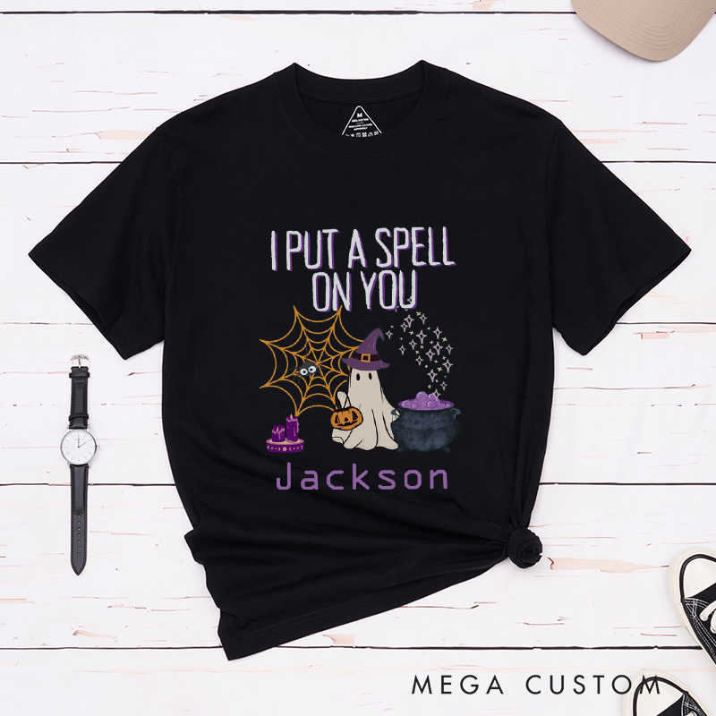 Personalized I Put A Spell on You and Now You're Mine Halloween Witch Couple Matching T-Shirt 