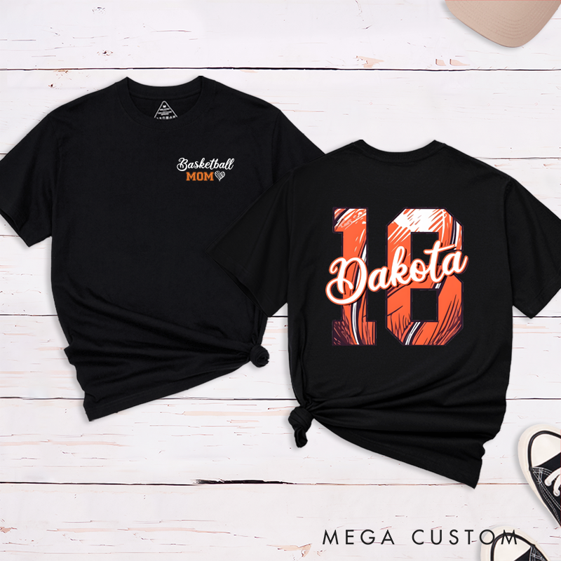 Personalized Basketball Mom T-Shirt with Custom Name, Number, and Stylish Design