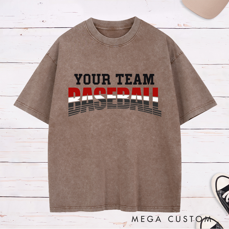 Personalized Baseball Washed T-Shirt with Custom Name and Bold Gradient Design