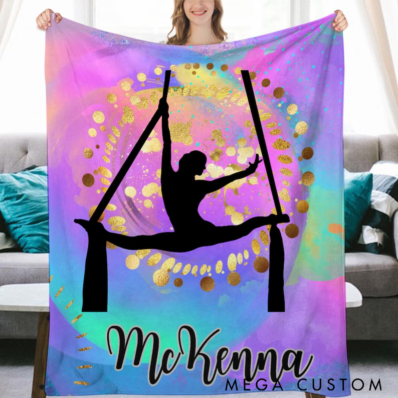 Personalized Yoga Blanket Aerial Silhouette Design Custom Name Soft and Cozy Throw for Yoga Lovers Perfect Gift and Home Decor