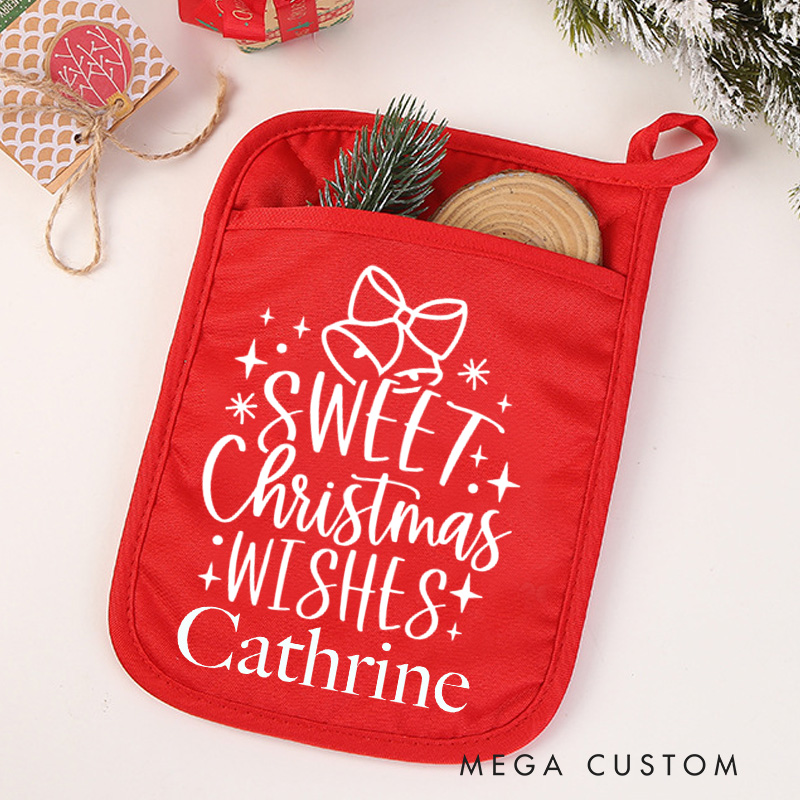 Personalized Sweet Christmas Wishes Pot Holders Custom Bell Potholder with Name Baking Lovers Gift Baker Gift Christmas Gift