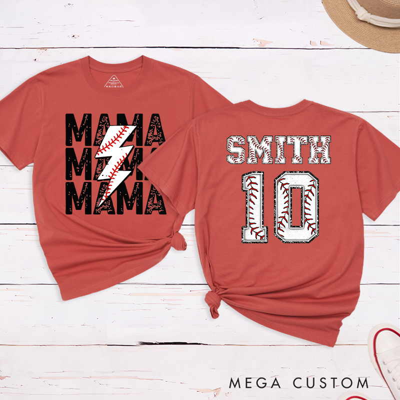 Personalized Baseball Mama T-Shirt with Custom Name and Number