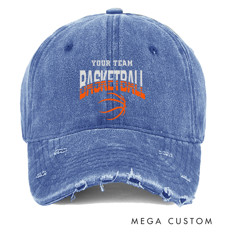 Personalized Distressed Basketball Cap with Customizable Team Name