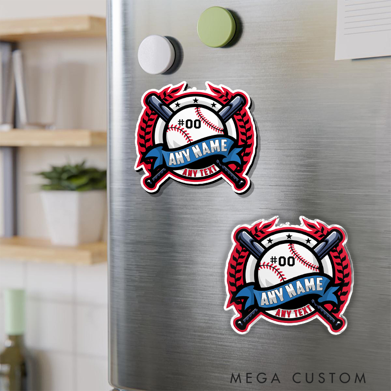 Personalized Baseball Graphic Fridge Magnet with Laurel Accents and Text  