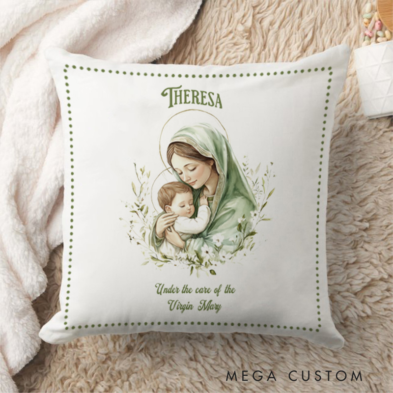 Personalized Virgin Mary Throw Pillow with Name Religious Gift Faith Home Decor Catholic Gift for Women