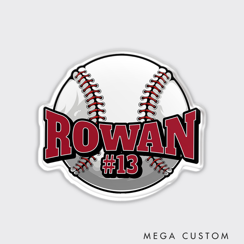 Personalized Graphic Baseball Fridge Magnet with Customizable Name and Number  