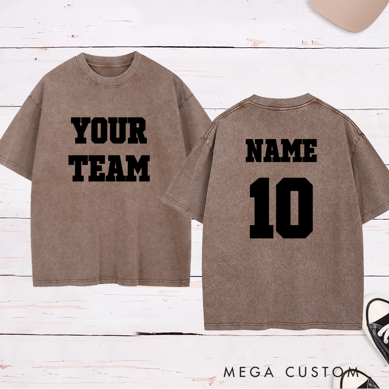 Personalized Sports Washed T-Shirt with Custom Team Name and Player Name and Number 