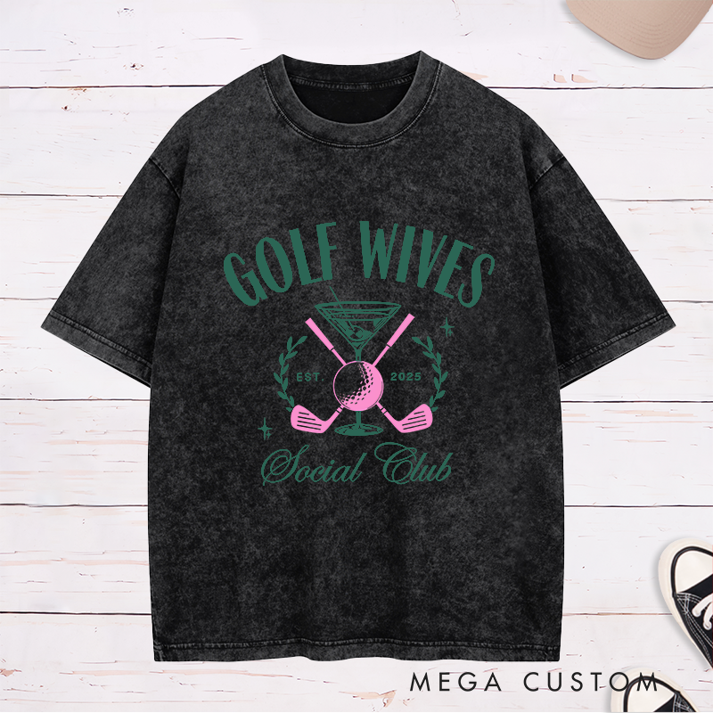 Personalized Golf wives Washed T-Shirt with Custom Year Unique Gift for Golf Lovers Anniversary or Birthday Shirt for Wife