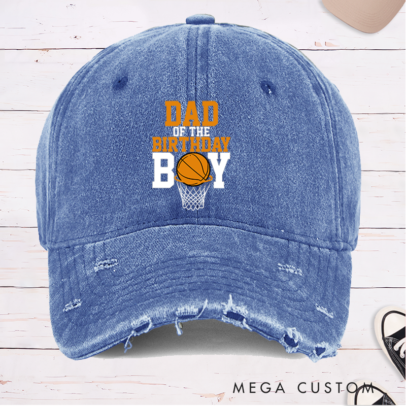 Personalized Distressed Denim Cap with Custom Title for Birthday Celebration and Basketball Design