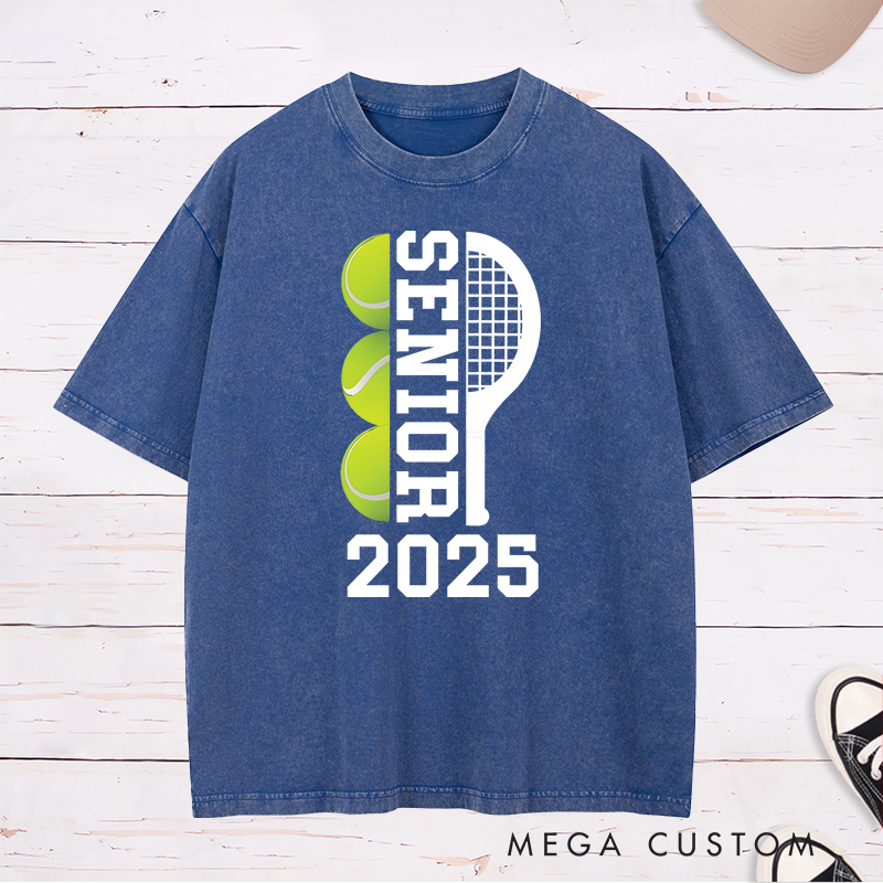 Personalized Senior Tennis Washed T-Shirt with Graduation Year and Custom Name