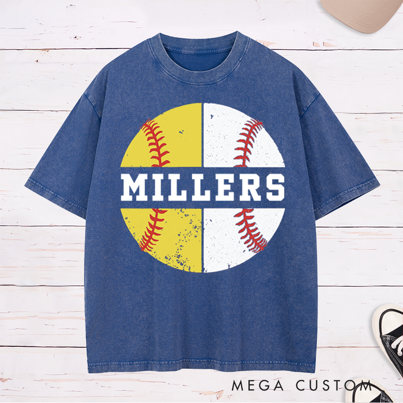 Personalized Baseball and Softball Washed T-Shirt with Name
