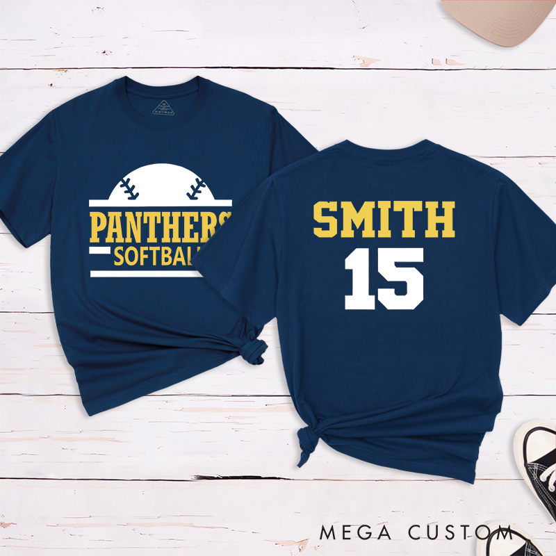 Personalized Team Softball T-Shirt Design Featuring Team Name Custom Player Name and Number with Bold Graphics