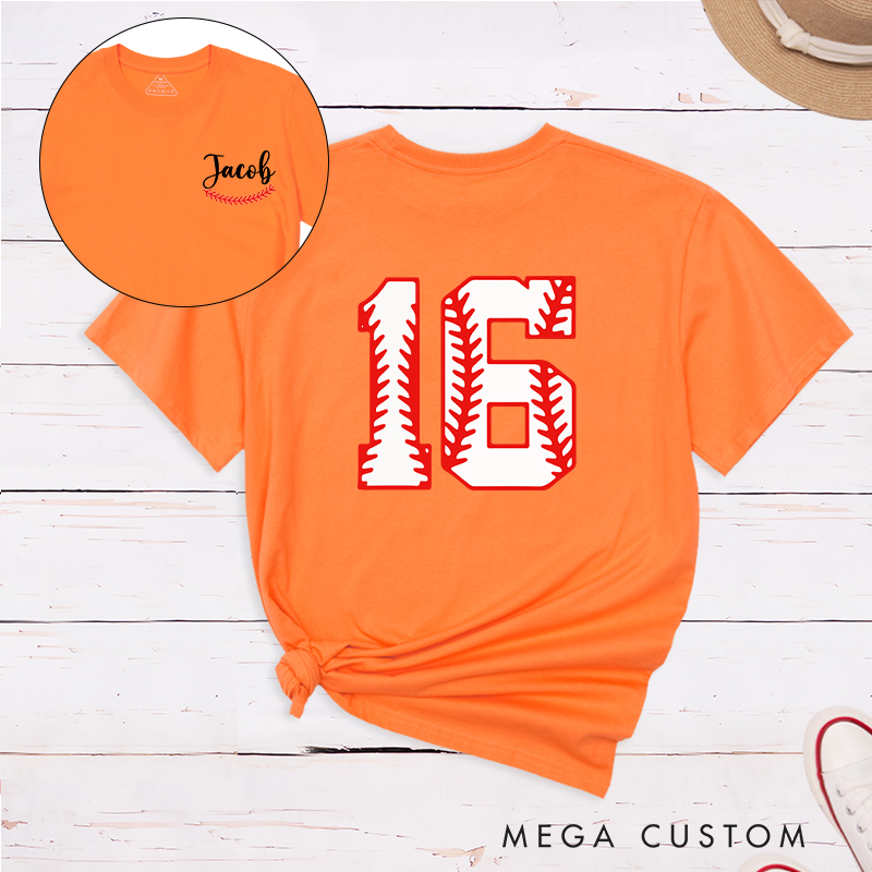 Personalized Sports T-Shirt with Custom Name and Unique Baseball Stitch Number Design