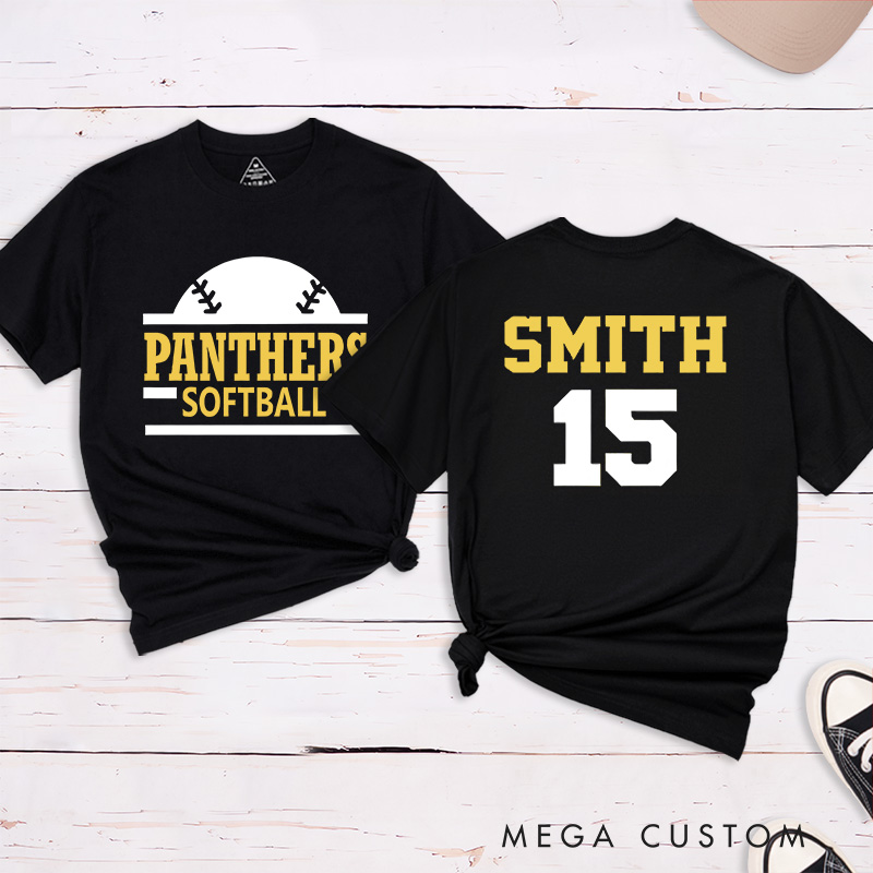 Personalized Team Softball T-Shirt Design Featuring Team Name Custom Player Name and Number with Bold Graphics