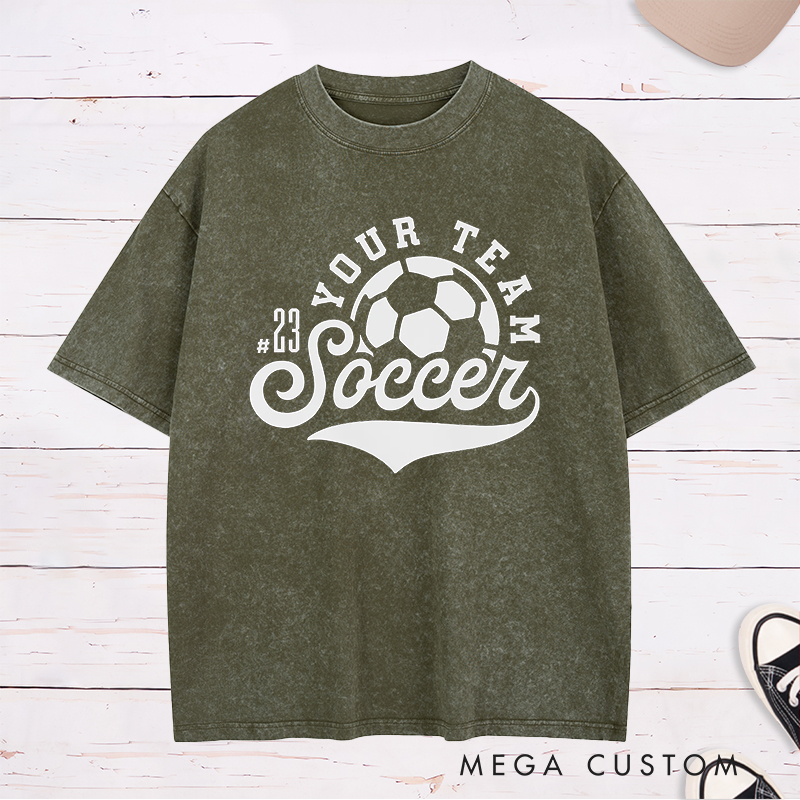 Personalized Soccer Washed T-Shirt with Retro Design and Custom Team Name and Number