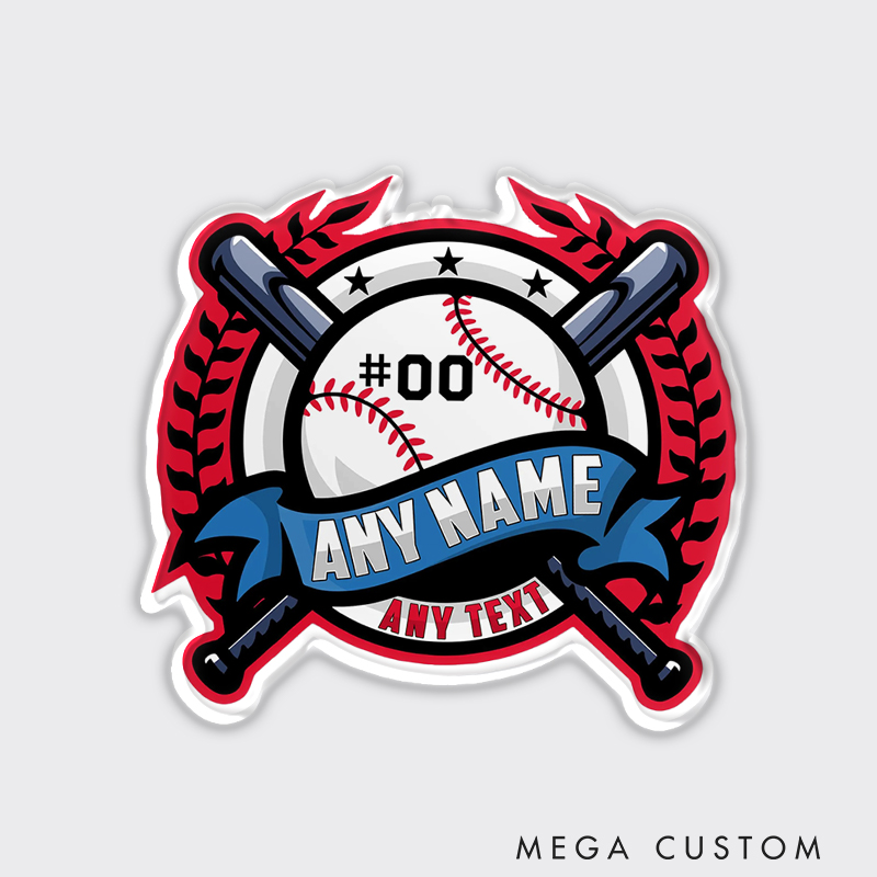 Personalized Baseball Graphic Fridge Magnet with Laurel Accents and Text  