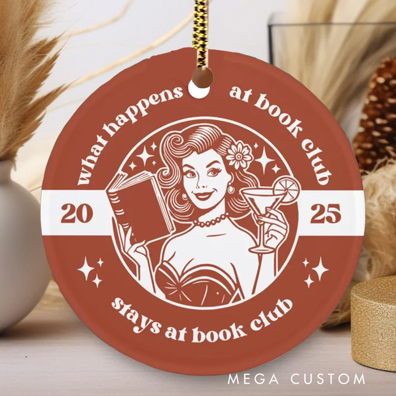 Personalized What Happens at Book Club Christmas Ornament Retro Book Club Ornament with Name Bookish Ornaments for Book Lovers Gift Librarian Gift