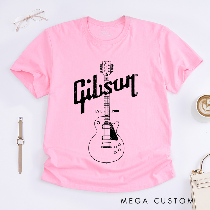 Personalized Date Classic T-Shirts Black Guitar Printed Tee
