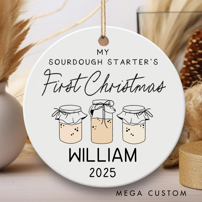Personalized My Sourdough Starter's First Christmas Ornament Custom Sourdough Ornament Bread Lover Holiday Decor Ornament for Baking Lover Gift