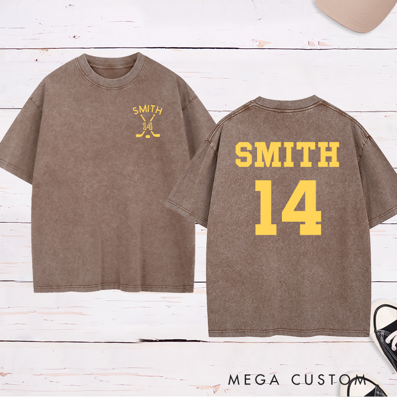 Personalized Ice Hockey Washed T-Shirt With Custom Name and Number