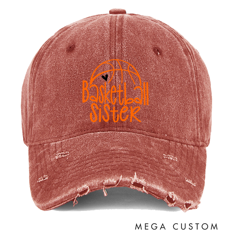 Personalized Basketball Distressed Cap with Customizable Title and Heart Basketball Design