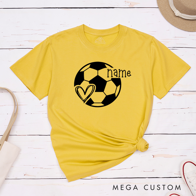 Personalized Soccer Heart T-Shirt with Custom Name Design