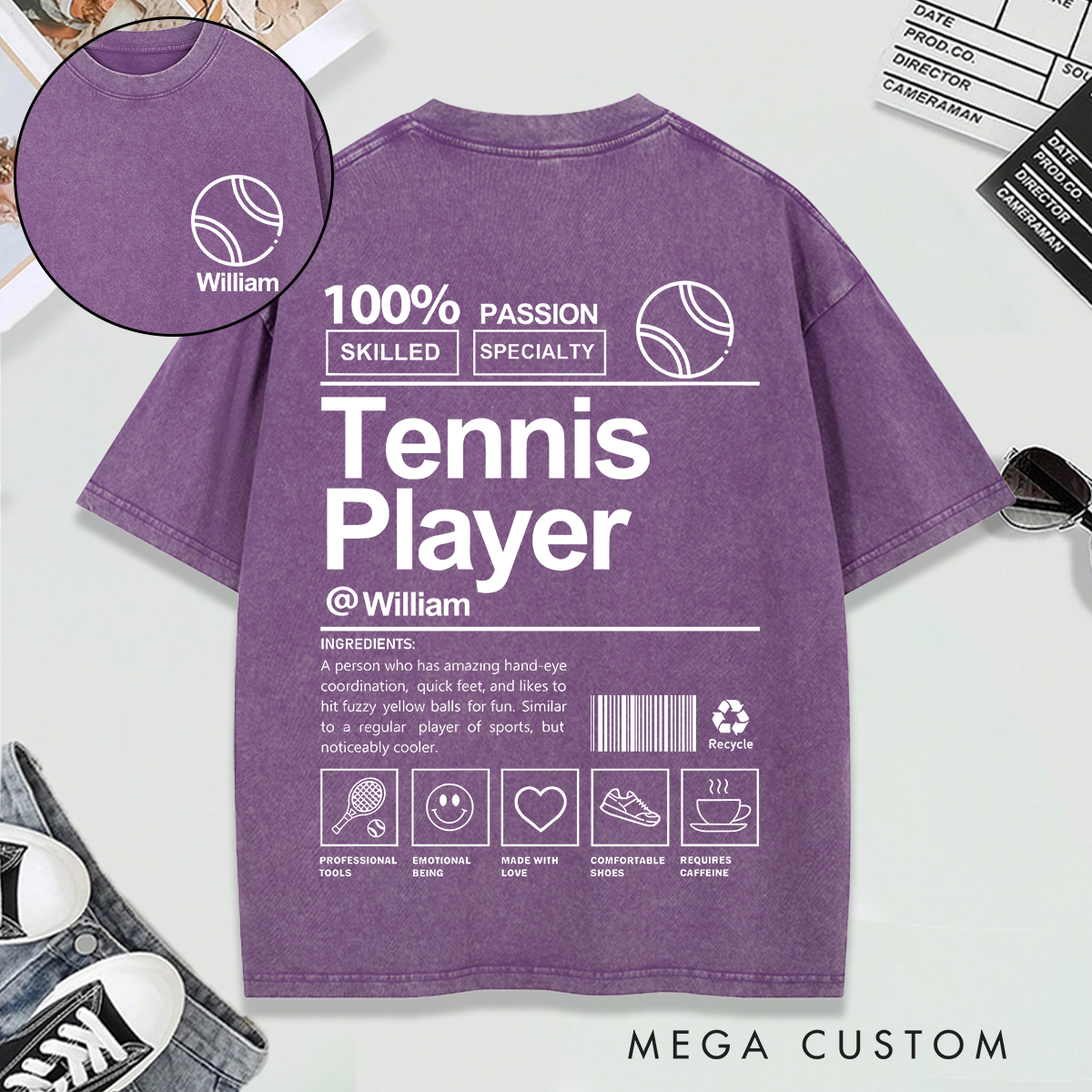 Personalized Sports Washed T-Shirt Custom Name and Unique Design for Soccer Basketball Volleyball and Hockey Lovers