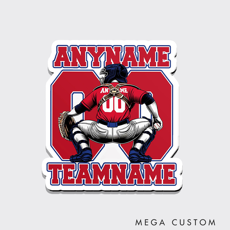 Personalized Catcher Baseball Fridge Magnet with Custom Name and Team Name 