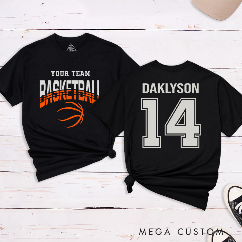 Personalized Basketball T-Shirt with Custom Team Name Player Name and Number Design on Front and Back