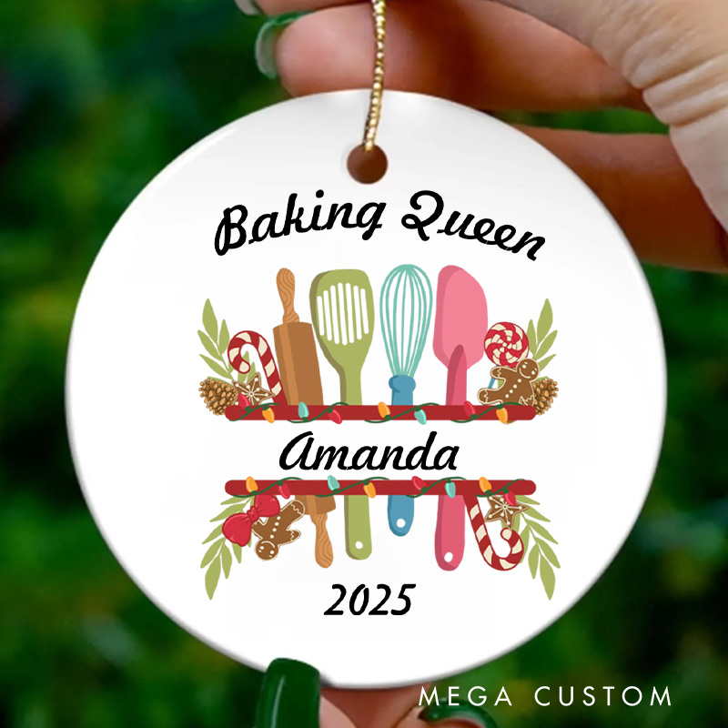 Personalized Baking Queen Christmas Ornament Chef Pastry Ornament with Name Xmas Tree Decor for Baker 2025 Christmas Gift Baking Lover Gift