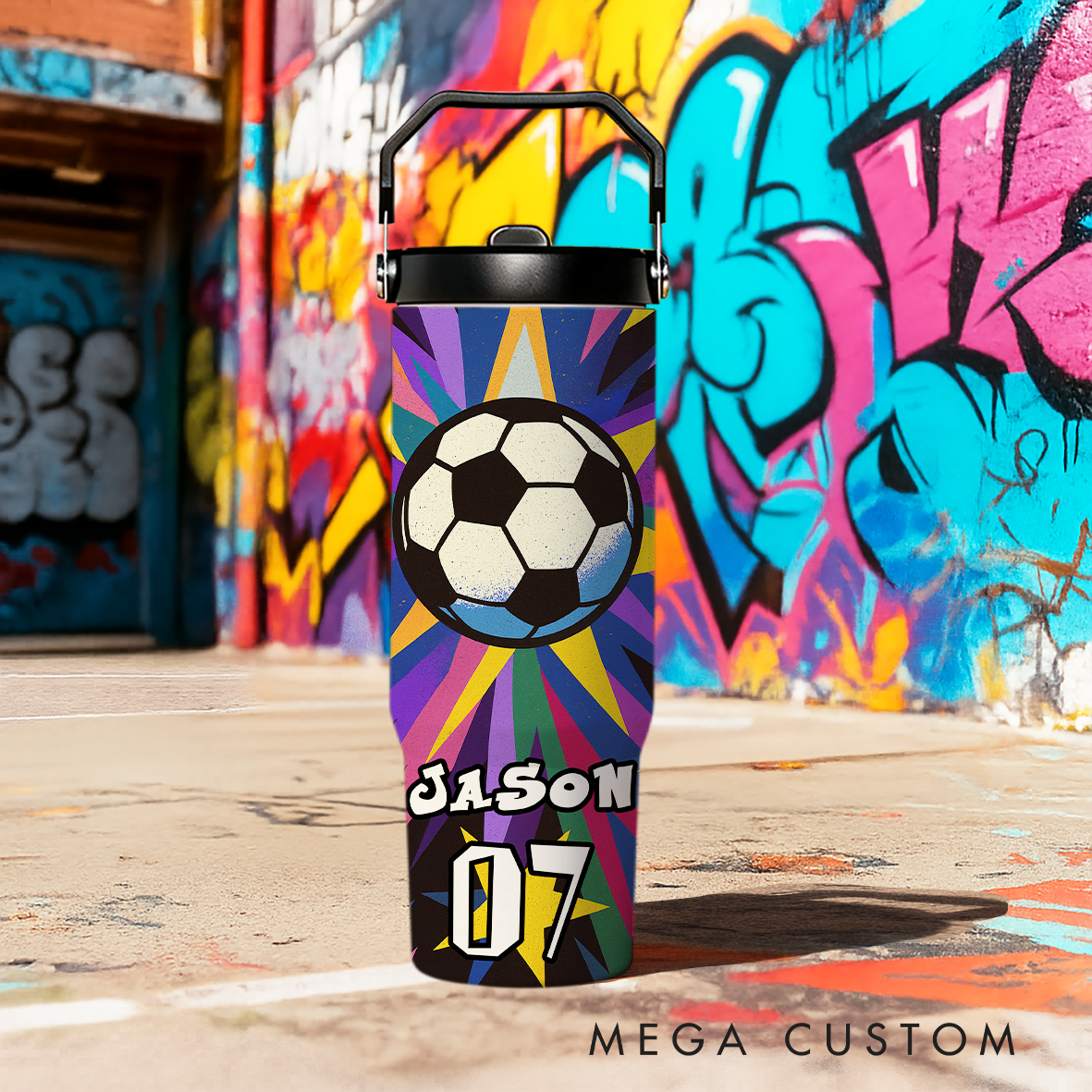 Personalized 30oz Sports Travel Mug, Customizable with Sport Type, Name, and Number, Making It The Perfect Gift for Athletes and Fans.