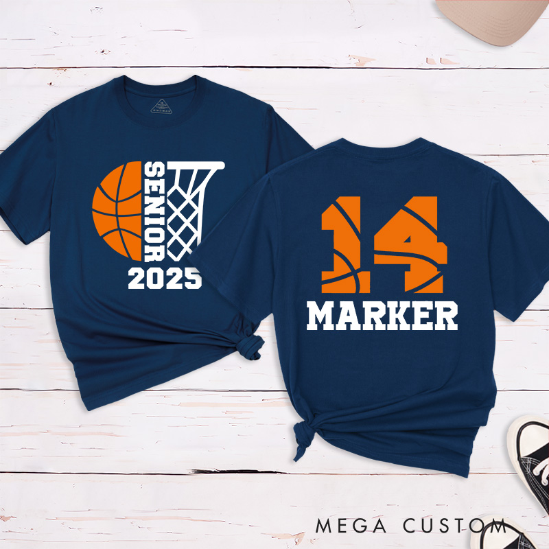 Personalized Campus Style Senior Basketball T-Shirt with Graduation Year Custom Name and Number Design