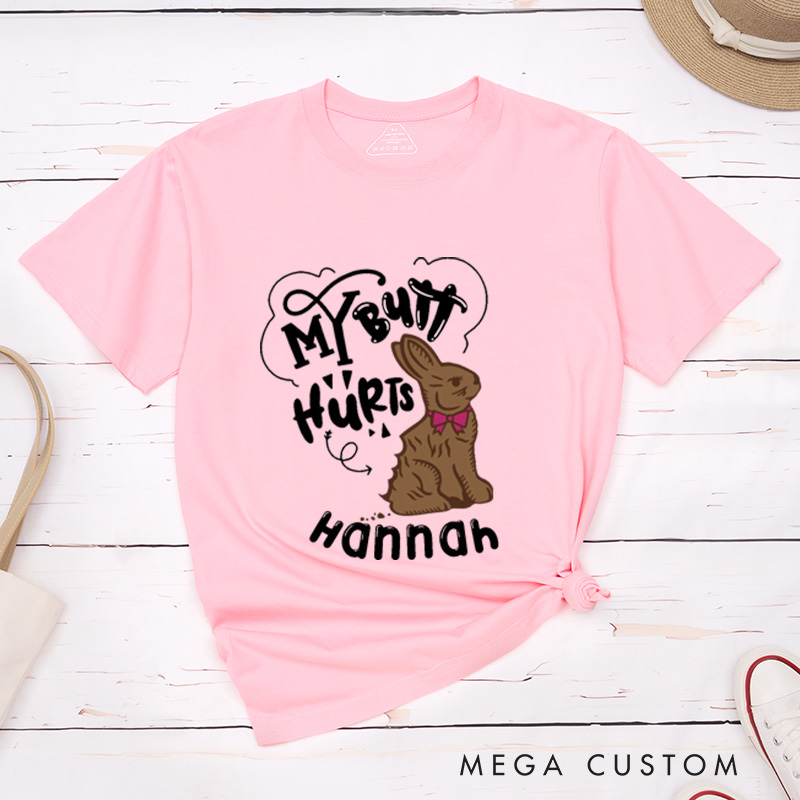 Personalized Funny Matching Easter Bunny T-Shirt For Couple My Butt Hurts Shirt
