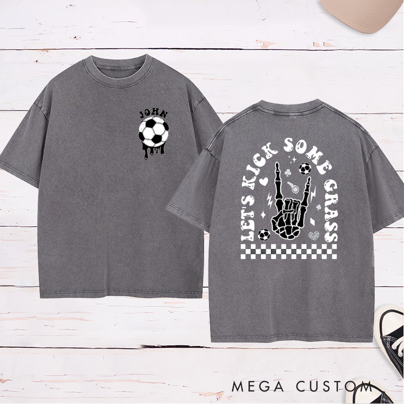 Personalized "Let's Kick Some Grass" Washed T-Shirt with Custom Name 
