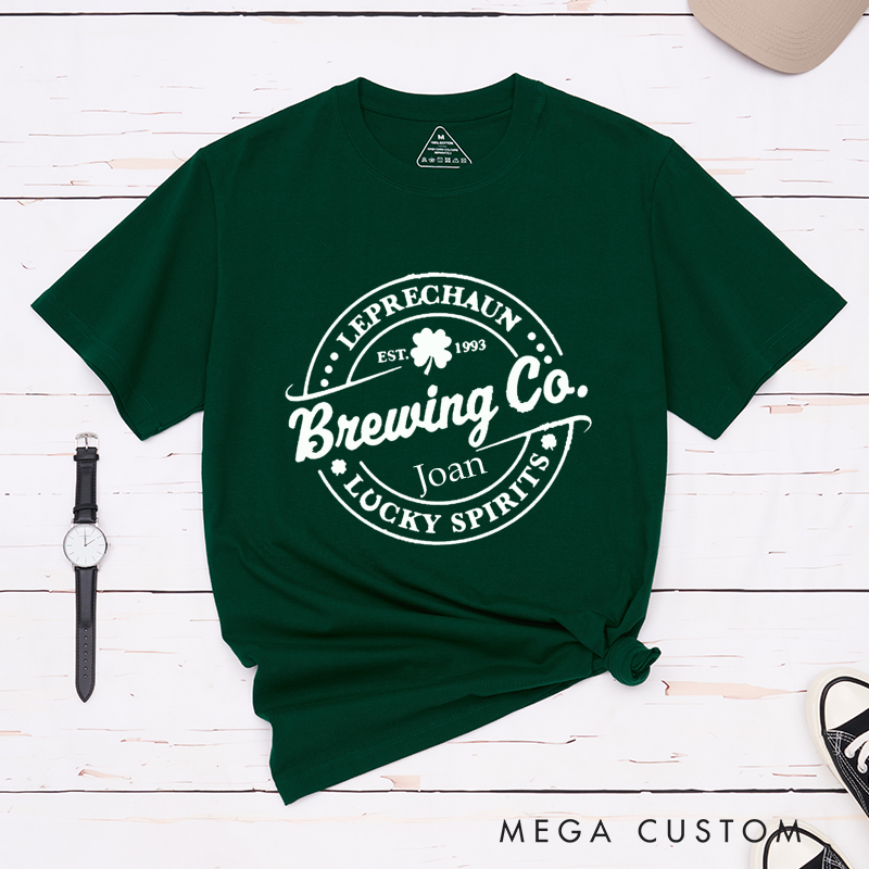 Personalized St. Patrick's Day Leprechaun Brewing Co Lucky Sprits Couple Matching T-Shirt