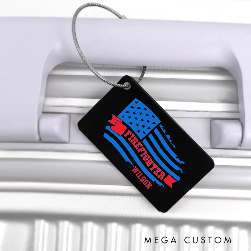 Personalized Firefighter Metal Luggage Tag Custom Airplane Vacation Bag ID Suitcase Tag Travel Gift Fireman Luggage Tag Gift