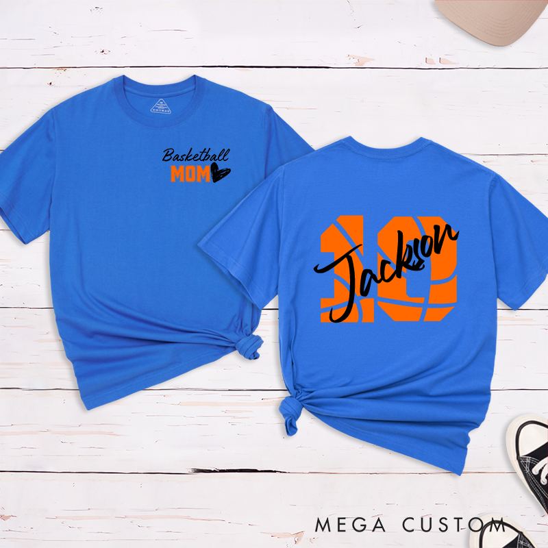 Personalized Basketball Mom T-Shirt with Custom Name and Player Number Unique and Stylish Gift for Proud Sports Moms