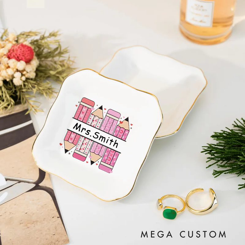 Personalized Jewelry Dish for Teacher Cute Design Irregular Square Ceramic Ring Dish Teacher Appreciation Gift